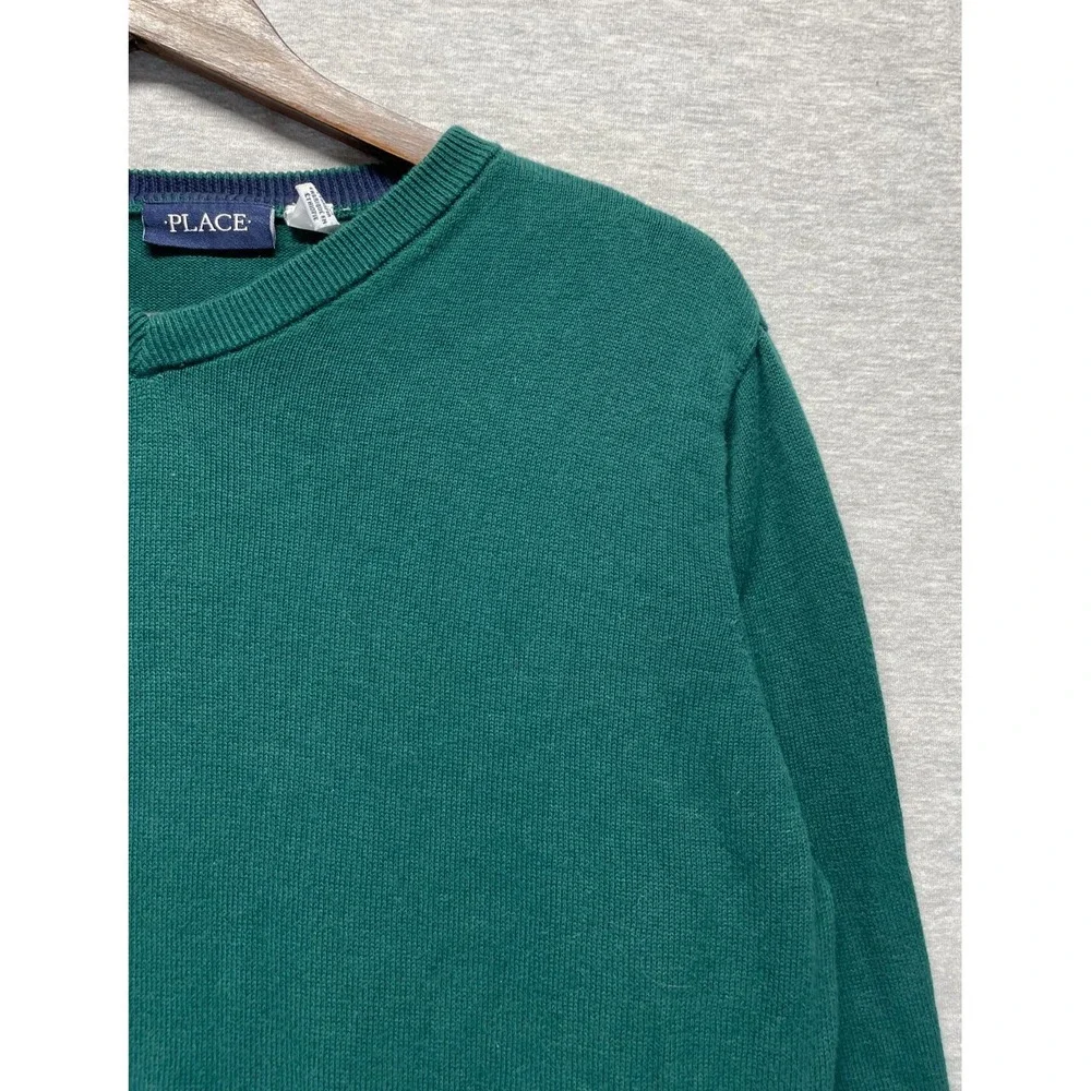 The Children's Place Sweater Boys XL 14 Spruce Green Cotton Ribbed Trim V-Neck